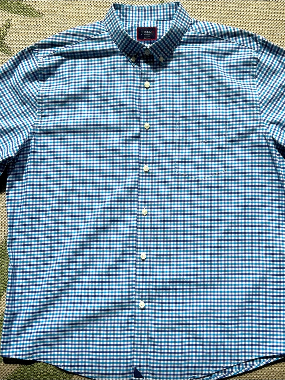 UNTUCKit Blues and White Gingham Short Sleeve Button-Down Shirt